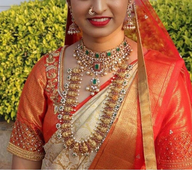 Bride in Lakshmi Mango Haram Choker Bride in Lakshmi Mango Haram Choker