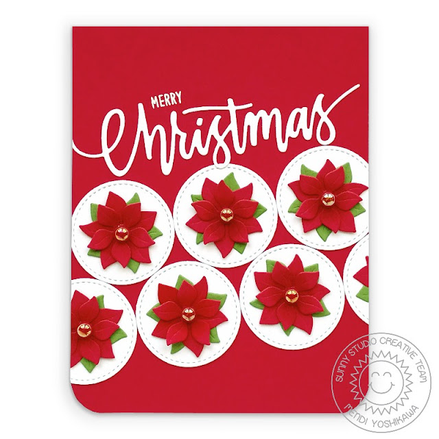 Sunny Studio Merry Christmas CAS Poinsettia Handmade Holiday Card with Stitched Circles (using Window Quad Circle Dies, Christmas Garland Frame Dies & Merry Mice Stamps) Sunny Studio Merry Christmas CAS Poinsettia Handmade Holiday Card with Stitched Circles (using Window Quad Circle Dies, Christmas Garland Frame Dies & Merry Mice Stamps)