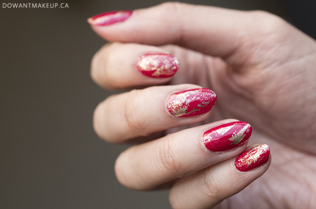 Red & gold dry brush nail art for Chinese New Year 2018