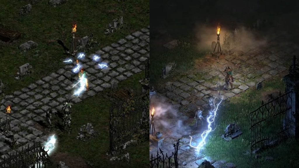 Comparison image between Diablo 2 and the remastered version