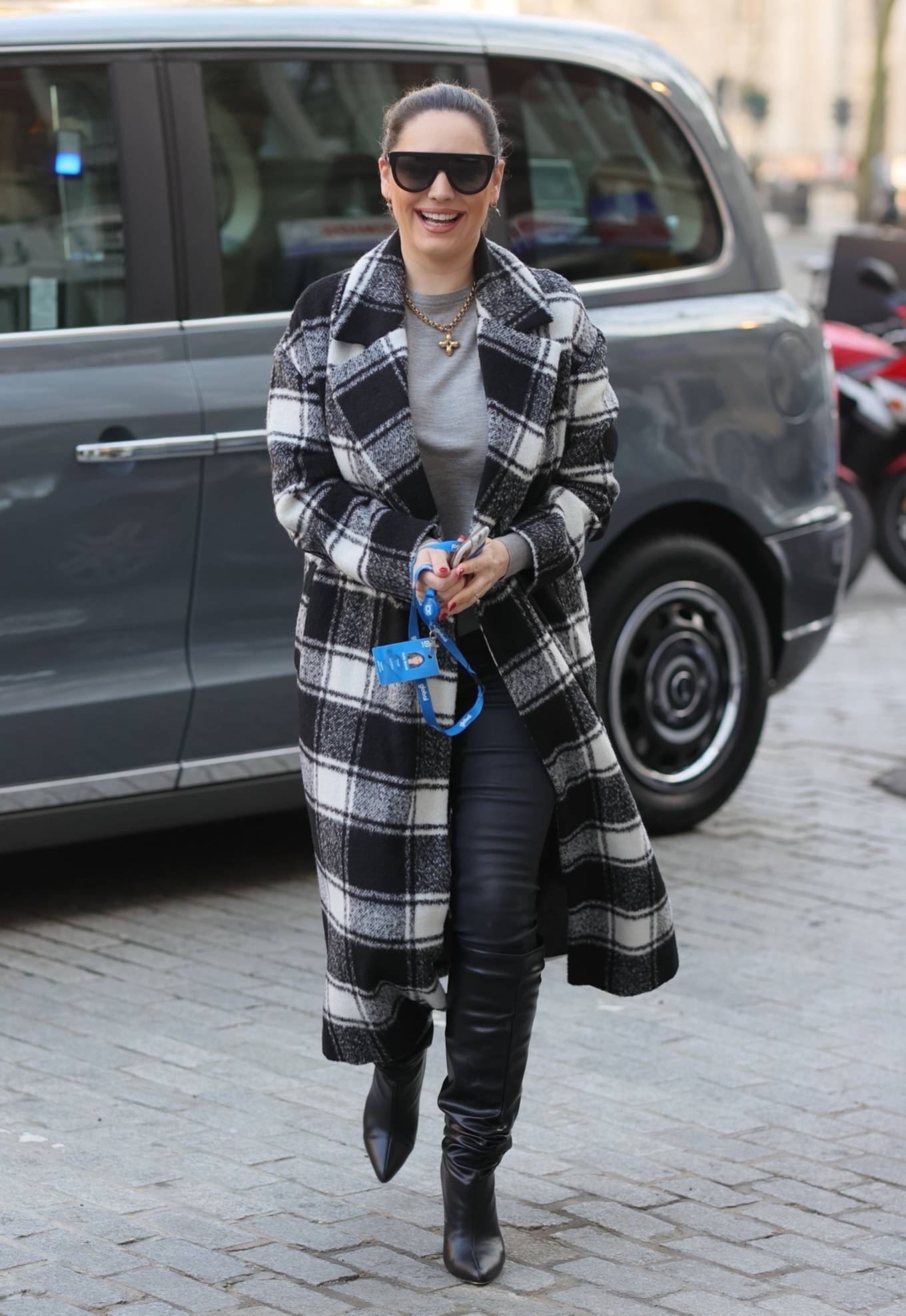 Kelly Brook – In leathers and checkered coat at Heart radio show in ...