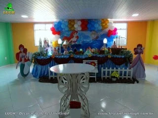 Decoração mesa de aniversário da Pequena Sereia - Festa infantil