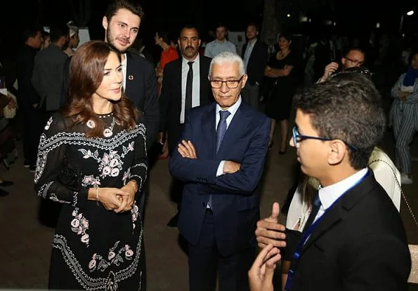 Crown Princess Mary wore Vilshenko black floral embroidered midi dress, and Notes du North lex metallic tweed blazer, Prada bag