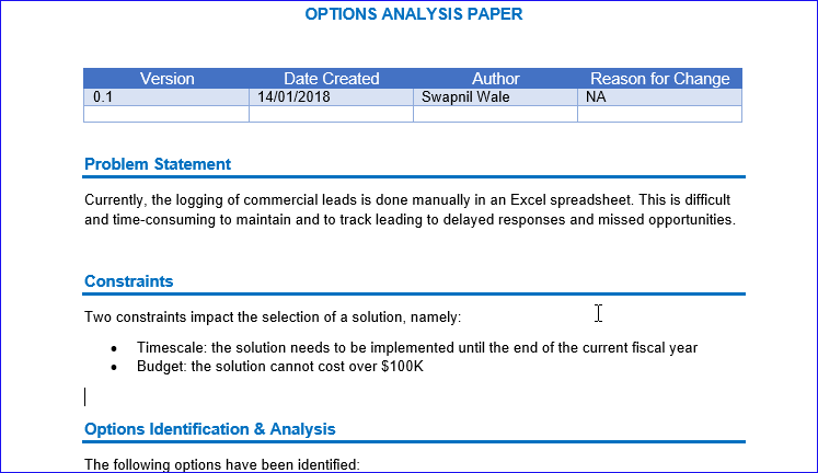 Real Options Analysis Example