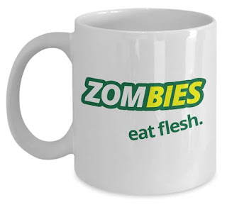 Zombies Eat Flesh coffee mug a fun parody on everyone's favorite sandwich shop.