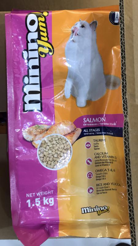 THỨC ĂN CHO MÈO Minino yum Salmon Dạng hạt Vị cá Hồi Gói 1.5kg