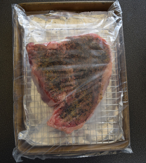 I dry brined the steak by coating it with salt and pepper for about 6 hours.