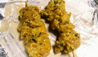 Banjara kebab sticks on a baking tray