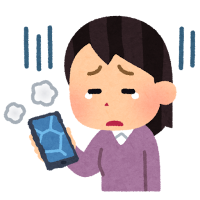 スマホが壊れた人のイラスト（女性）