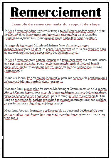 Exemple remerciement rapport de stage  word