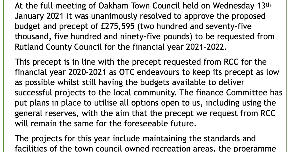 Martin Brookes Oakham Oakham Town Council 2021 council tax.