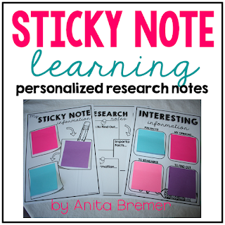 Sticky Note Learning- reusable graphic organizers to use with sticky notes for any research topic.