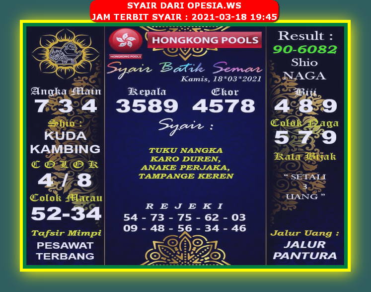 Syair Hk Hari Ini Kamis 18 Maret 2021 Opesia Official