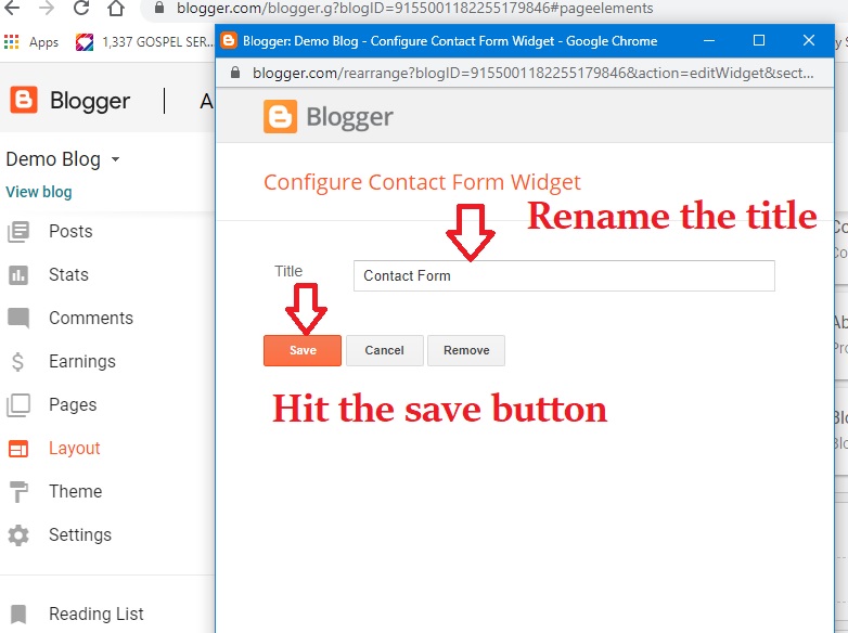 Editing the title of the contact form How To Create Contact Us Page In Blogger Blog
