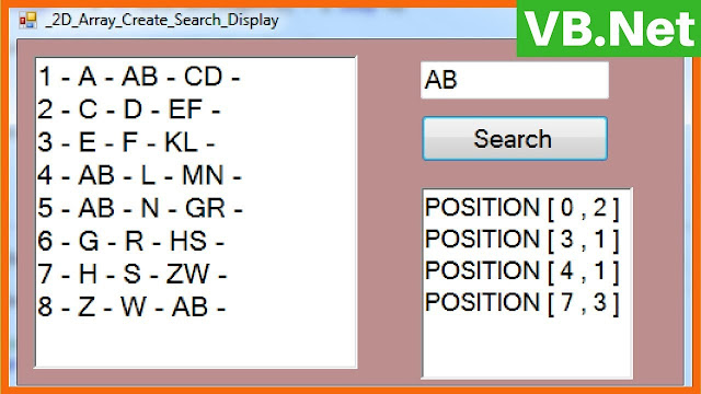 vb.net search in 2d array 