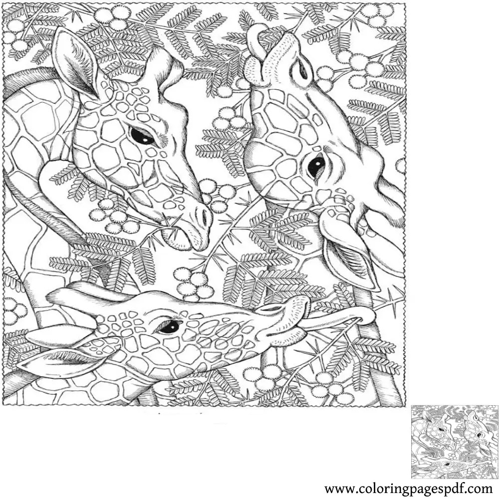 Coloring Page Of Giraffes Eating