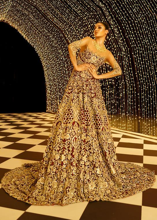 Maroon Pakistani bridal gown Anastasia by Sara Rohale Asghar US UKINDIA and Canada