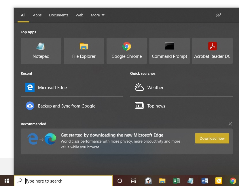 Click on Windows 10 search box to find Internet explorer
