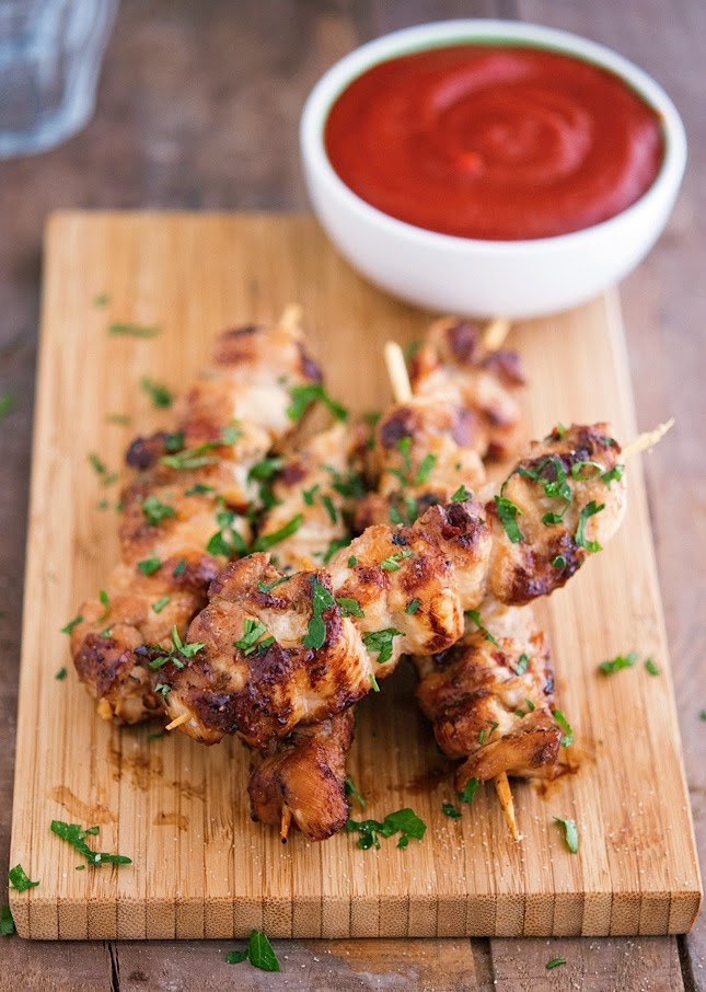 The Iron You Filipino Chicken Adobo Kebabs with Sriracha Ketchup