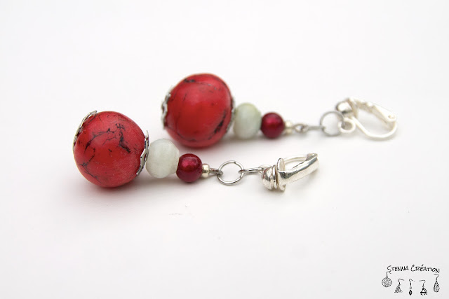 Boucles oreilles pâte polymère transparence rouge Fimo Stenna Création