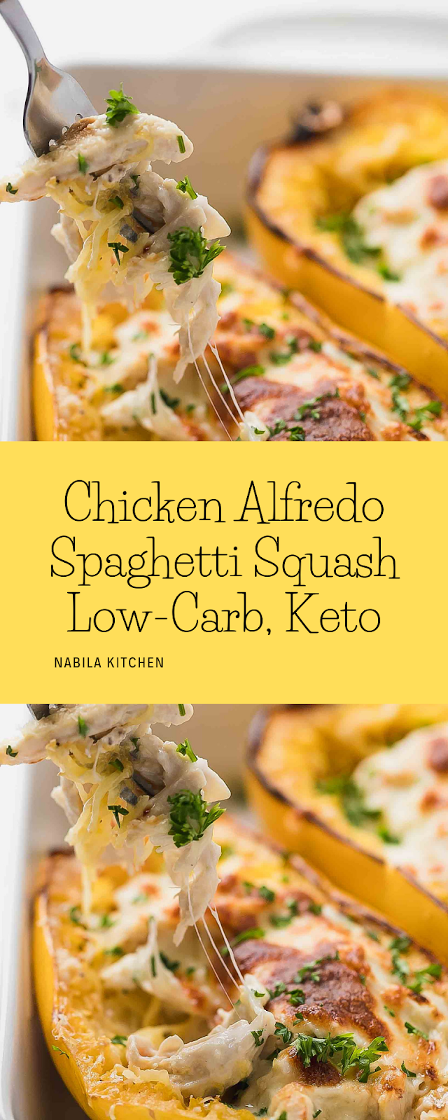 Chicken Alfredo Spaghetti Squash LowCarb, Keto Nabila Kitchen