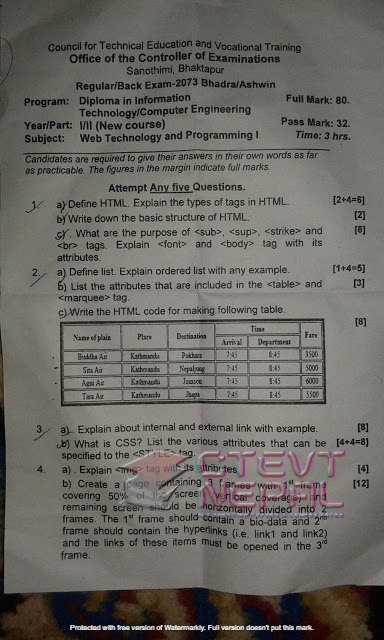 Web Technology and Programming I - 2nd Semester Questions Papers CTEVT ...