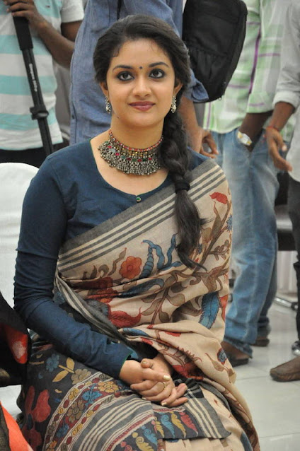 Actress Keerthy Suresh Photos In Transparent Blue Saree - Actress Doodles