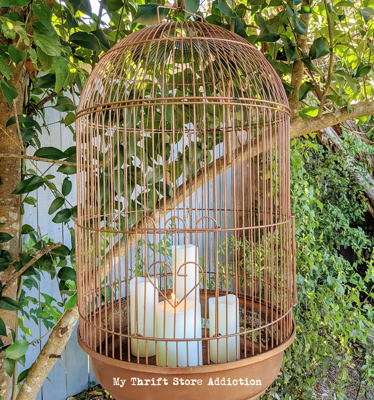 repurposed copper birdcage lanterns