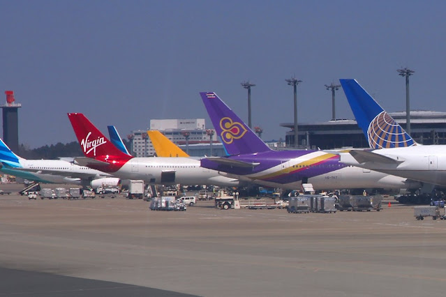 Variety of airliners at Tokyo Narita Airport