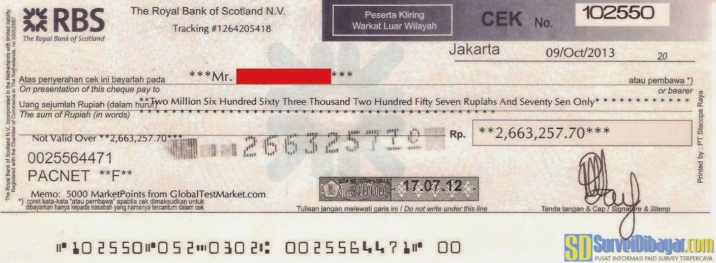 Cara Pencairan Cek Dan Bukti Pembayaran Globaltestmarket Cashsurvey Survei Dibayar