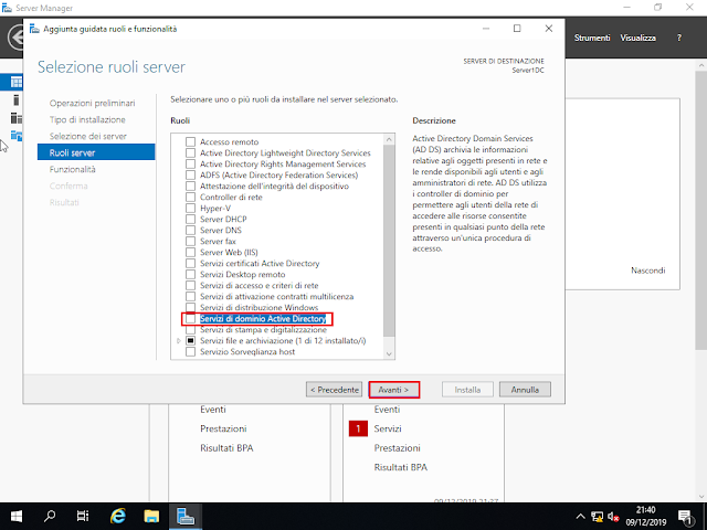 Windows Server 2019, Ruoli server, Servizi di dominio Active Directory