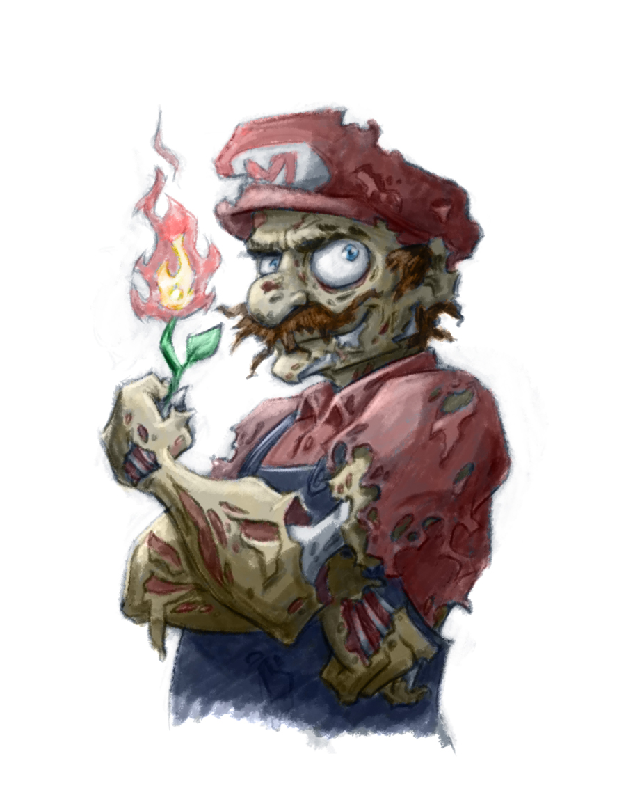 The Art of Amanda Dockery Zombie Mario Take 2 WIP 01