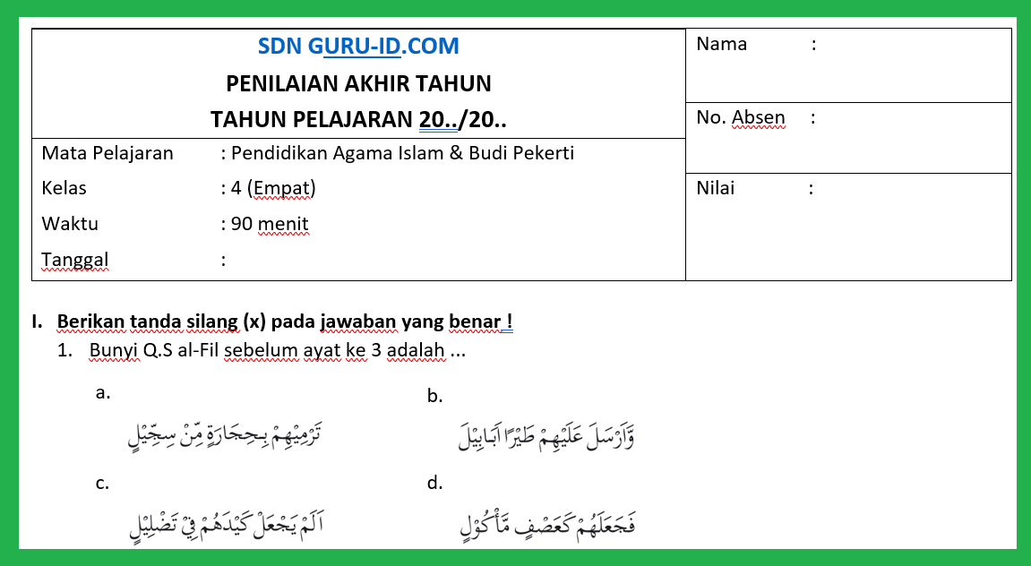 Soal Jawaban Pat Pai Kelas 4 Semester 2 Tahun 2021 Info Pendidikan Terbaru