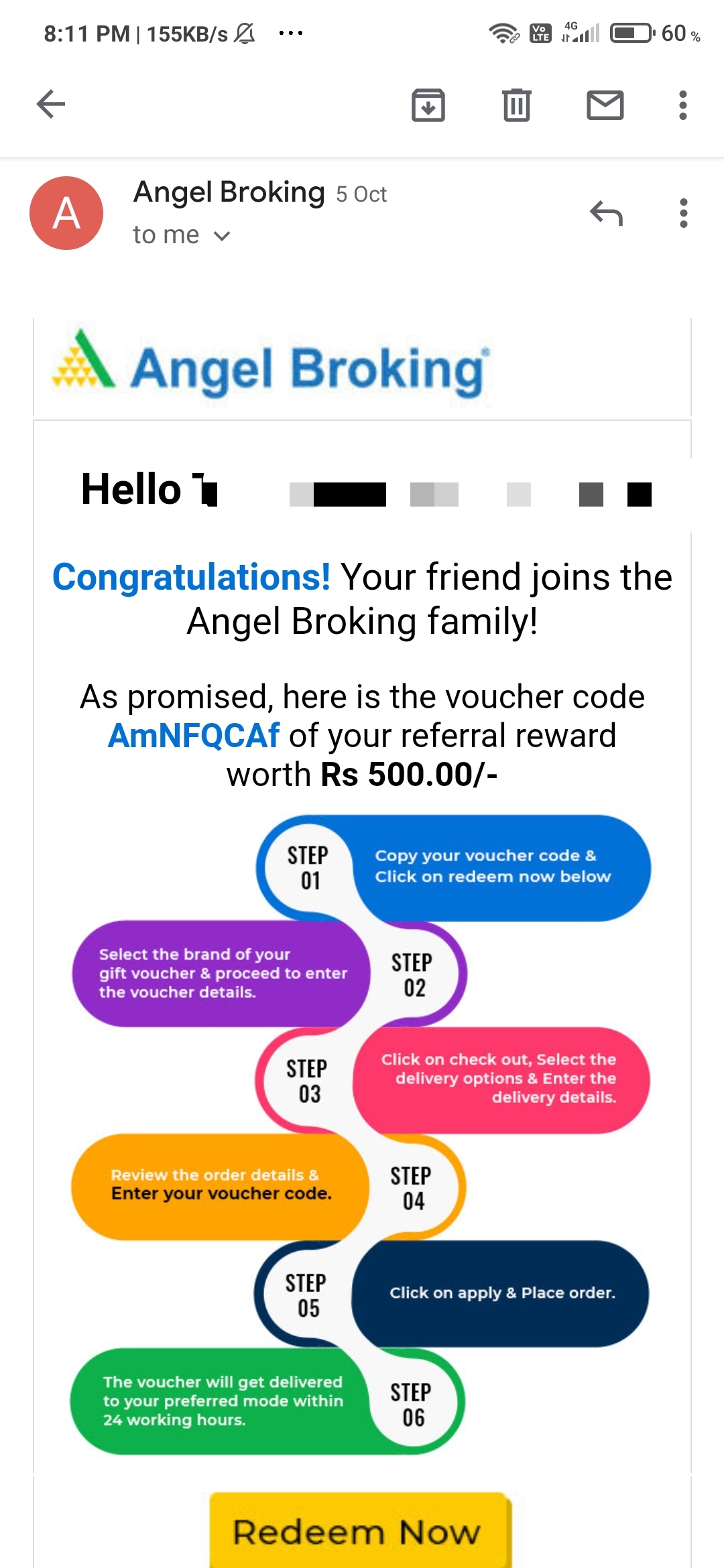 [LOOT] Angel Broking – Refer Earn ₹500 Amazon Gift Voucher