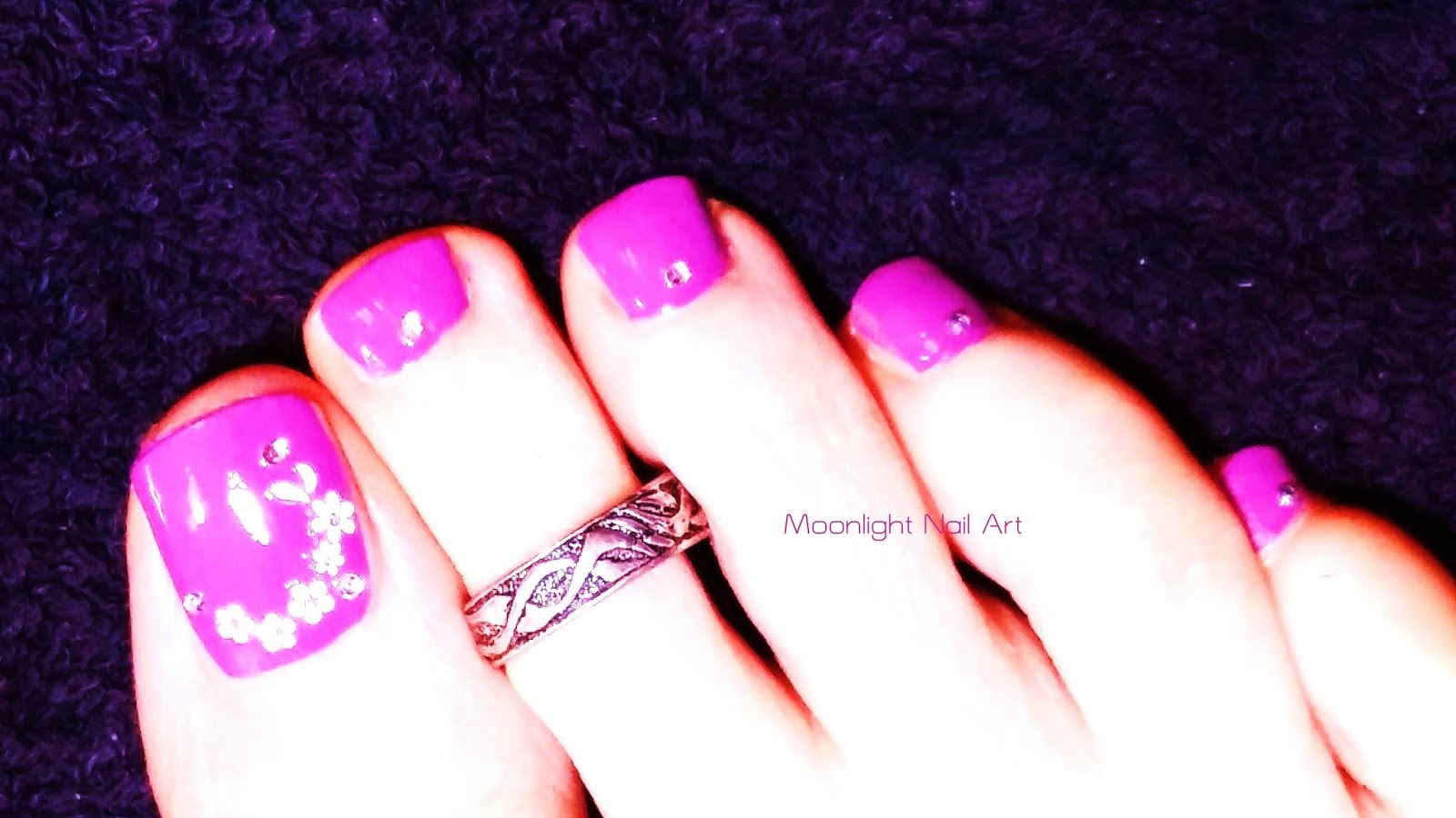 Purple Flower Pedicure Toe Nail Art Tutorial Using Stickers