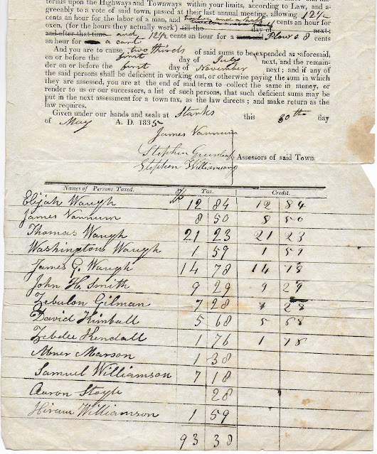 Heirlooms Reunited 1835 Starks, Maine Highway Tax Assessment by