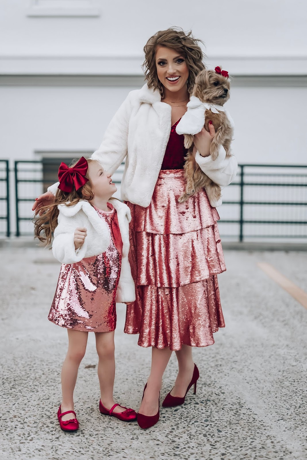 Reflecting on 2019 - NYE Style - Pink Sequins, Burgundy and white faux fur - Something Delightful Blog #NYEStyle #ReflectingOn2019 #SparkleInTheNewYear #MommyandMe