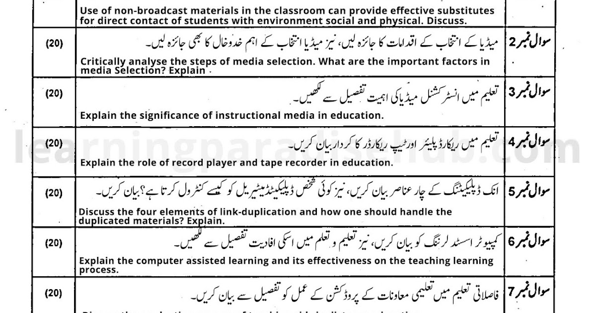 Course Code 8622 Past Paper AIOU ~ Sadaqat Academy