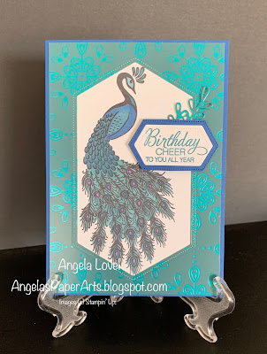 Stampin' Up!, Royal Peacock card by Angela Lovel, Angela's PaperArts