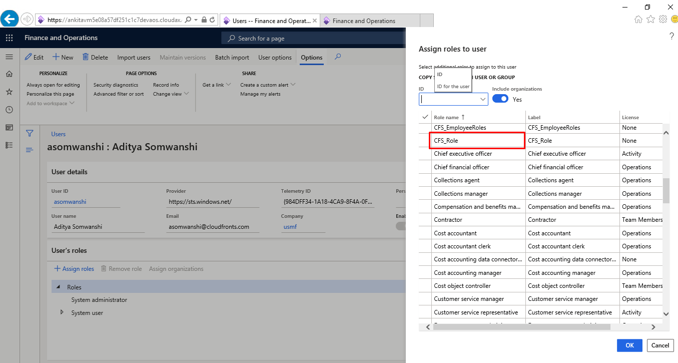 user role assignment report d365