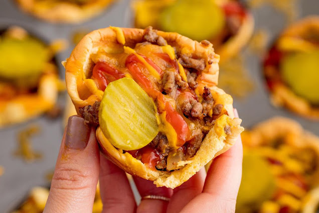 cheeseburger burger muffins with pickles and cheese
