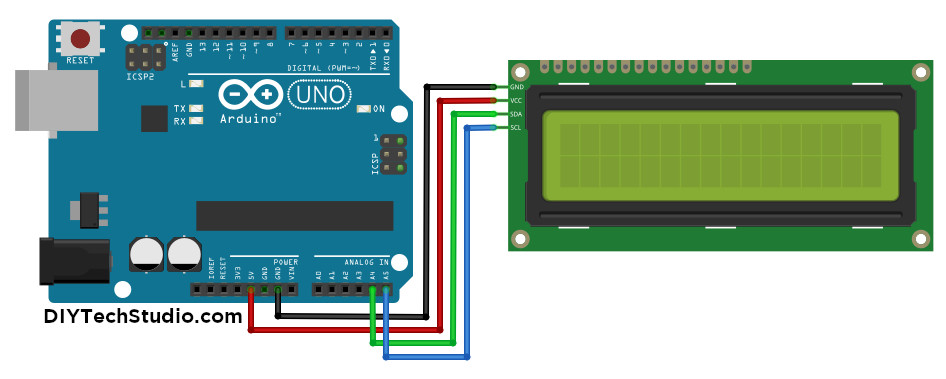 DIYTechStudio: How to connect 16*2 LCD Display using only 4 wires & I2C ...
