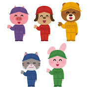 作業服を来た動物のキャラクター