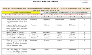 Gujarat High Court Civil Judge Preliminary Question Paper 17/11/2019 with Key