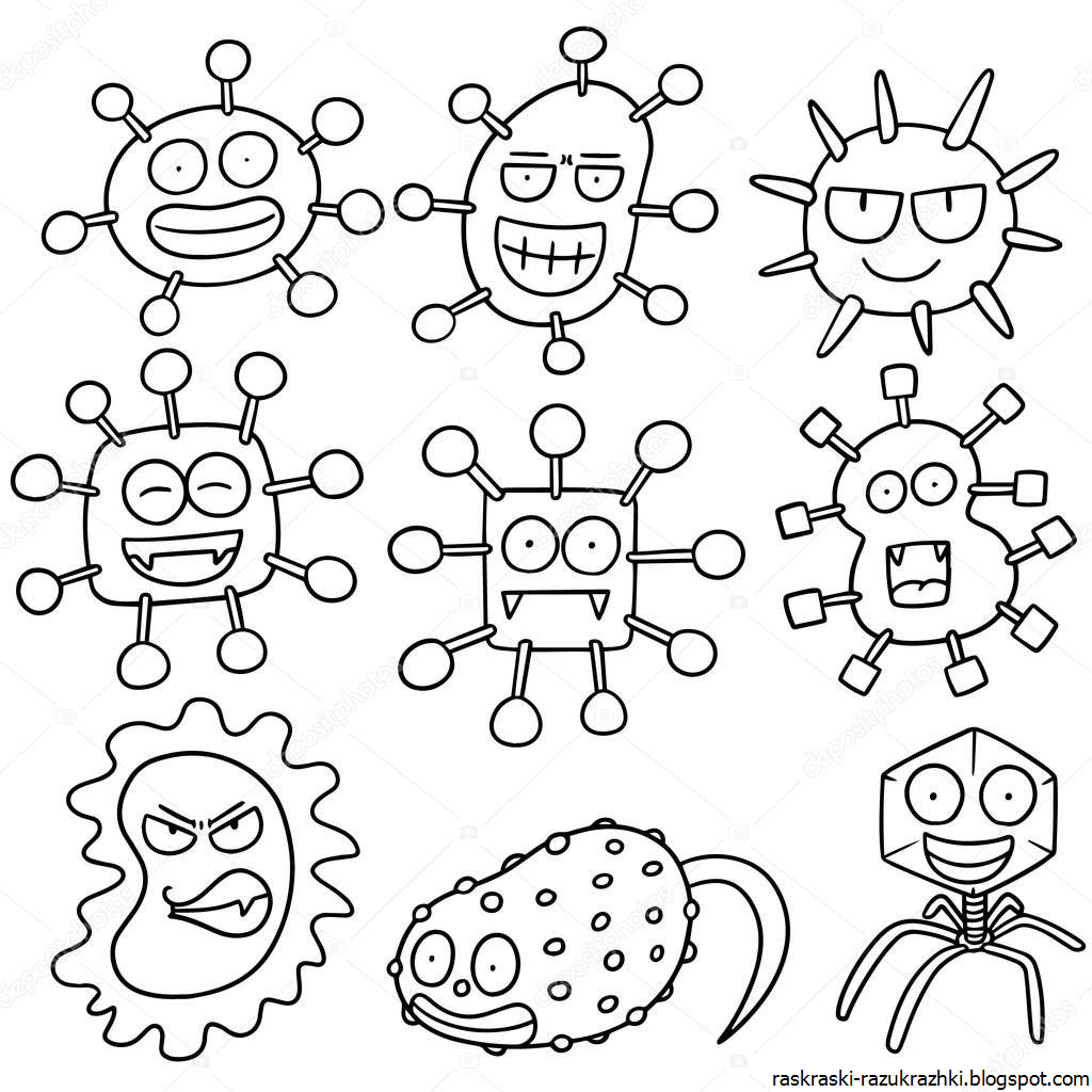 Раскраска микробы и бактерии для детей
