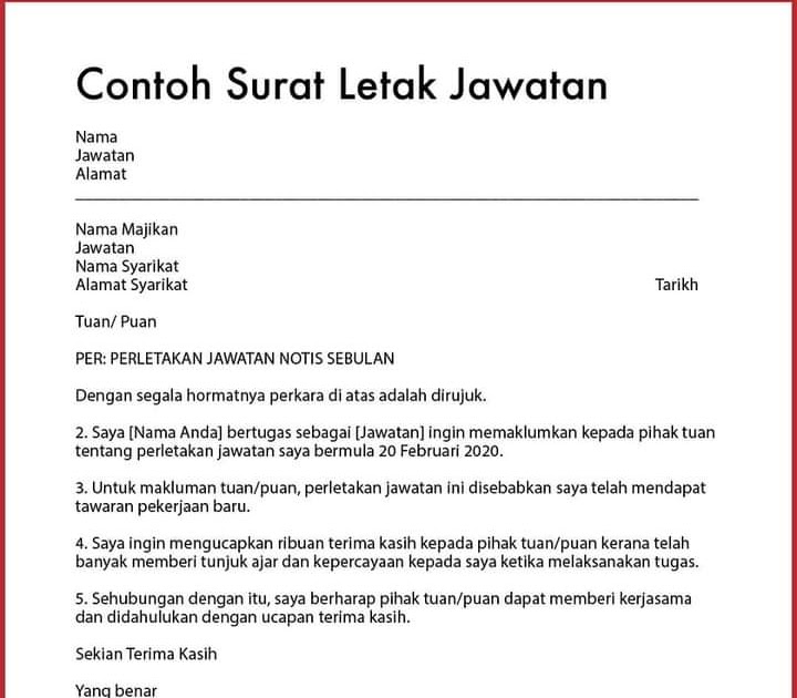 Contoh Surat Berhenti Kerja Edit