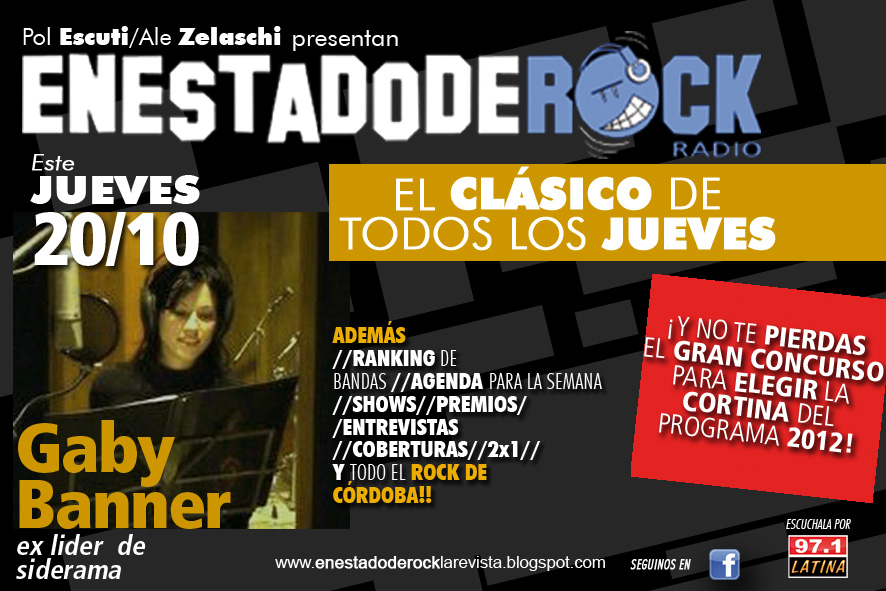 Este Jueves 20/10...Gaby Banner en la radio del Rock de Cordoba