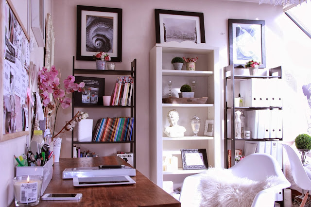 Decoração home office romântico e shabby chic da blogueira. Blog Achados de Decoração