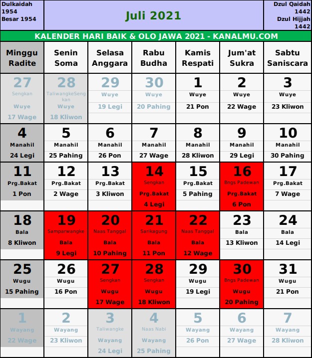 Inspirasi 51+ Kalender Jawa 2021 Juli