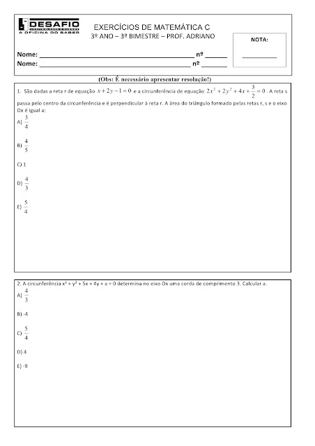 geometria analitica exercicios